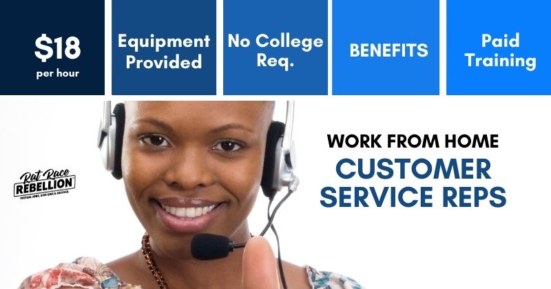 No College Req., $18 per hour, Equipment Provided, Paid Training, BENEFITS, WORK FROM HOME, CUSTOMER SERVICE REPS. Woman wearing headset
